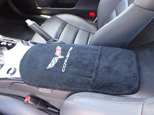 Fits All Chevy Corvette C6 2004-2013 Officially Licensed Corvette Embroidered Auto Armrest Covers For Center Console Lid (Center Console Cover) Will Protect New or Restore Worn Out Consoles-Black