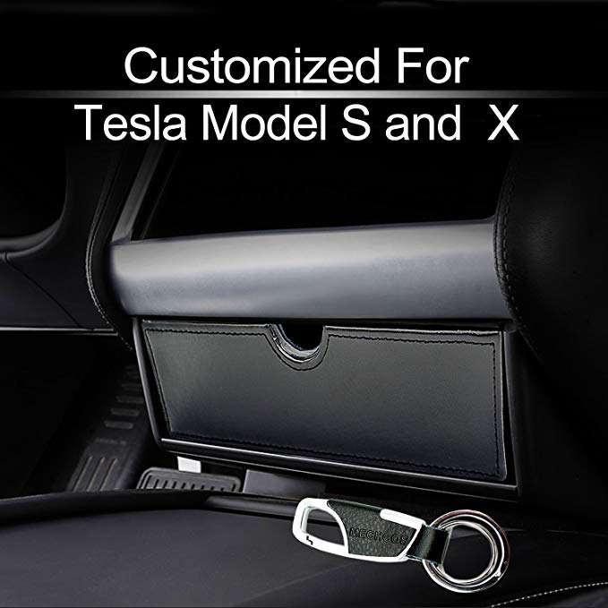 Car Center Console Fit Tesla Cubby Drawer Storage Box Glasses Box Customized For Tesla Model X Model S, Black, Wooden & Leather