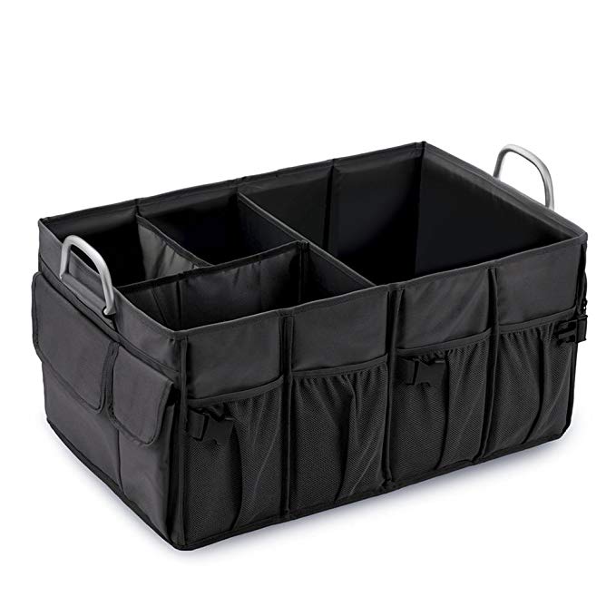 MIU COLOR Foldable Cargo Trunk Organizer Big Capacity Washable Storage with Metal Handles Black (NO COOLER)