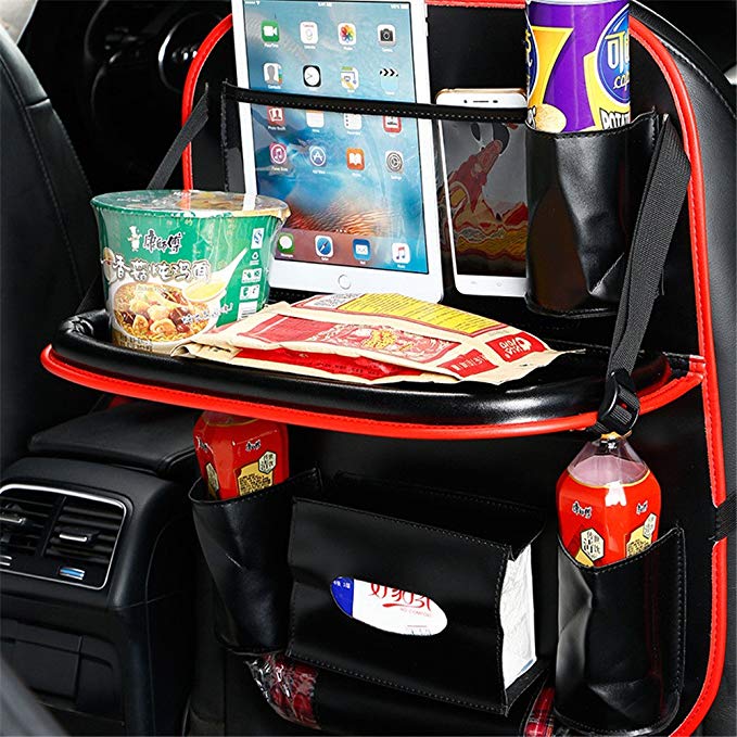 2 Pack Car Back Seat Organizer, Foldable Car Dining Table Holder Bottles Holder Multifunctional Back Seat Protector Universal Use as Car Backseat Organizer for Kids
