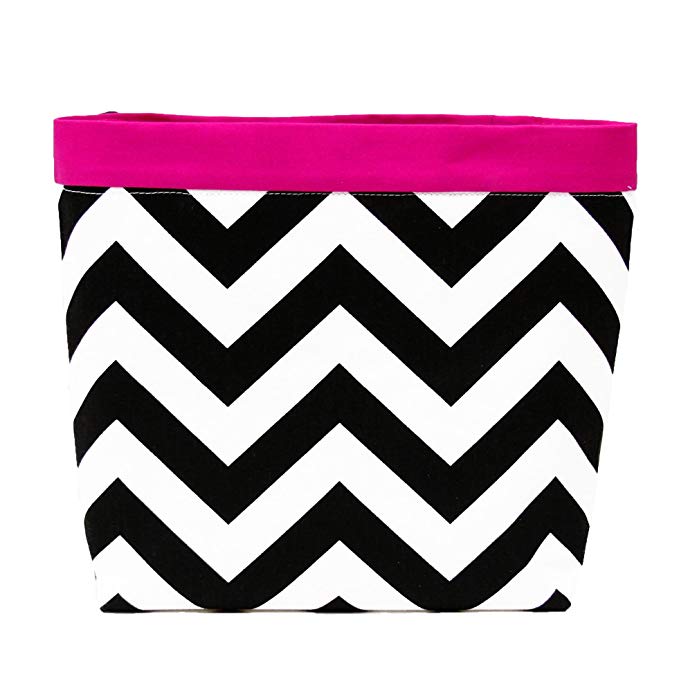 HEADREST Car Caddy (BLACK CHEVRON/ HOT PINK BAND) Wipeable Oilcloth Lining by GreenGoose Car Bags
