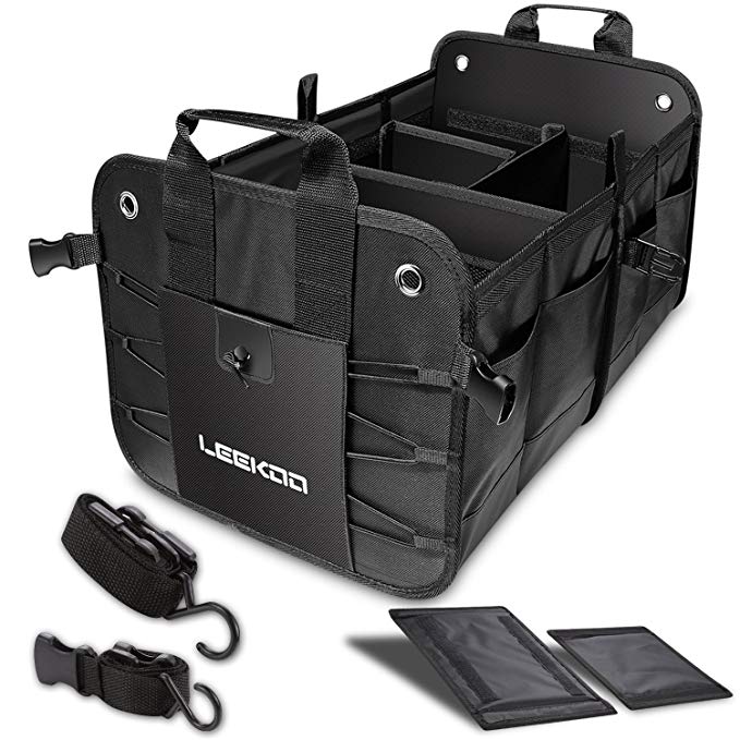 LEEKOO Collapsible Portable Multi Compartments Car Trunk Organizer