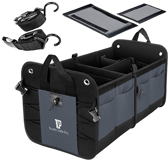 TrunkCratePro Premium Multi Compartments Collapsible Portable Trunk Organizer for auto, SUV, Truck, Minivan (charcoal. gray) New Version