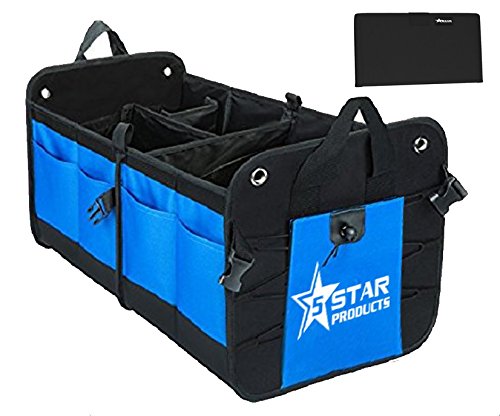5-Star-Products Car Trunk Storage Organizer Mobile Back Seat Cargo Crate for SUV Truck Auto Soccer Sports Mom | Portable Collapsible Multi Compartment with Bonus Glove Box Wallet